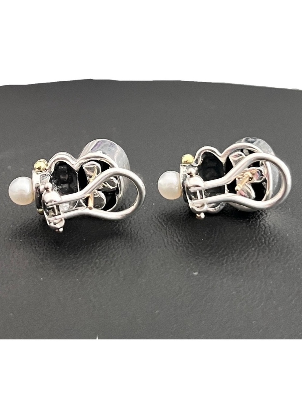Vintage Lagos Hematite, Pearl, Sterling Silver and 18kt Yellow Gold Earrings - Picture 6 of 11